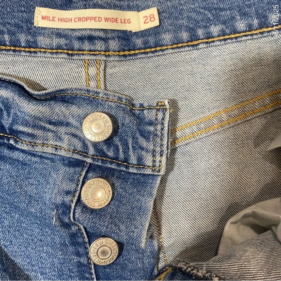 Levi’s Mile High Cropped Wide Leg Jeans W28 L25 High Rise Button Fly - Picture 7 of 9